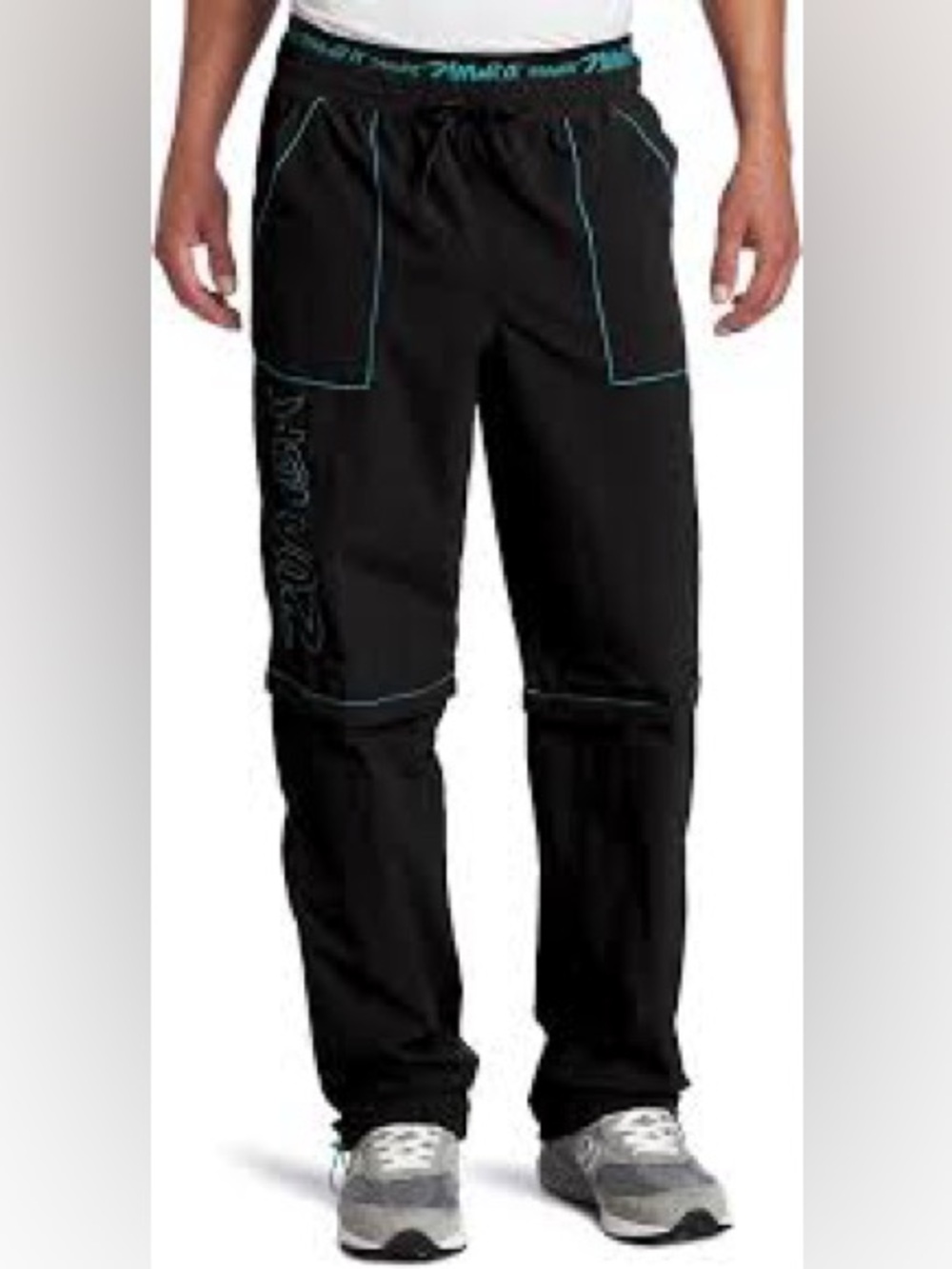 Zumba Fitness Black Cargo Pants with Blue Trim Size Large Zip Pants